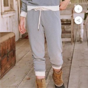 The Great. Cropped Joggers. Cream & Blue Stripes.